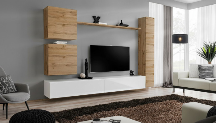 Muebles de sala de estar, conjunto de pared de diseño, estantería de pared, soporte de TV, aparador, muebles de madera.