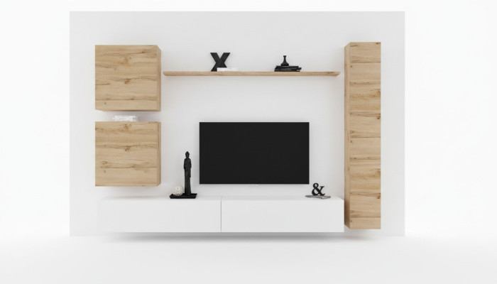 Muebles de sala de estar, conjunto de pared de diseño, estantería de pared, soporte de TV, aparador, muebles de madera.