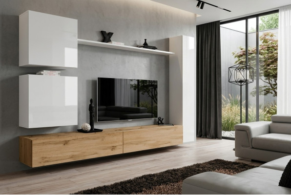 Blanco Conjunto completo de muebles de salón Mueble de pared Estante de lujo Armario de pared Nuevo
