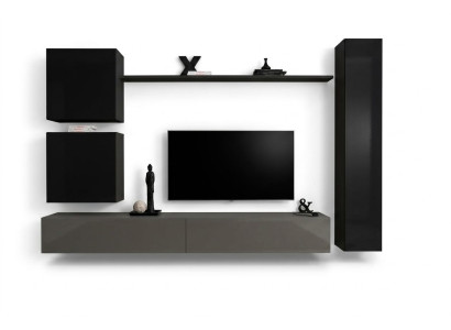 Mueble de pared, mueble de salón, conjunto de pared de 6 piezas, estante de pared de diseñador y aparador.