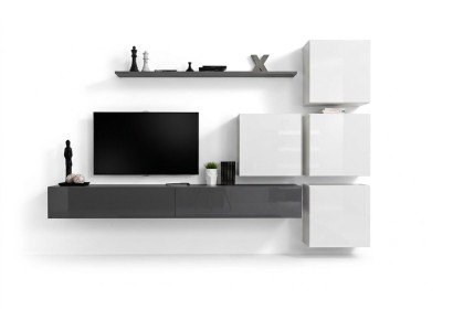 Estante de pared gris, soporte de TV, lujo completo, estilo moderno, sala de estar nueva decoración.