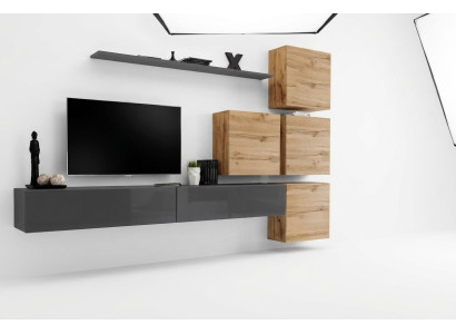 Soporte de TV gris, estante de pared, lujo, muebles modernos, cómoda completa.