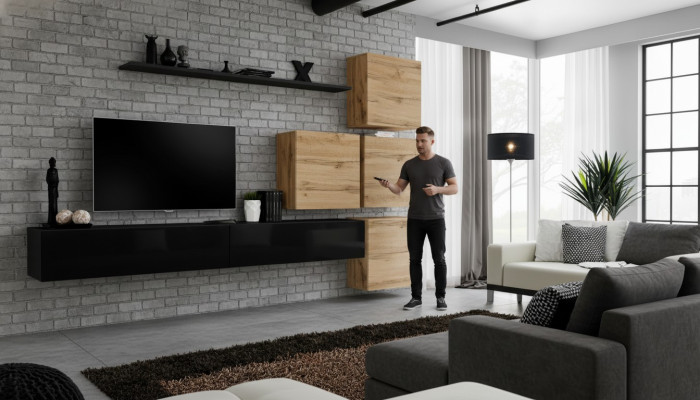 Set de salón de 7 piezas. Mueble de televisión de madera de lujo.