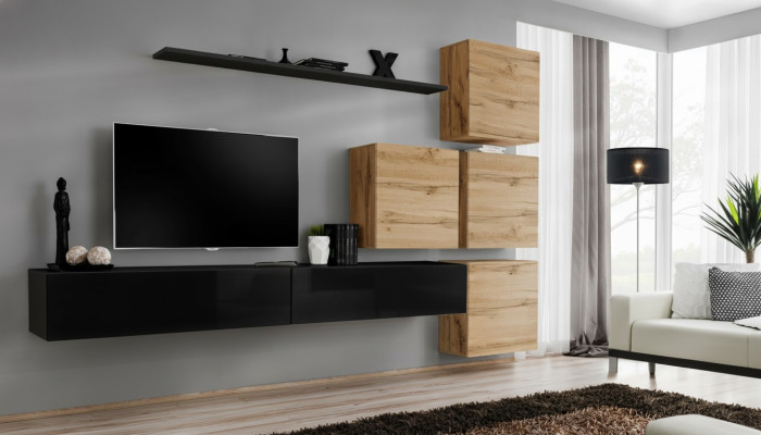 Set de salón de 7 piezas. Mueble de televisión de madera de lujo.