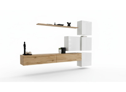Conjunto de salón marrón de madera moderno, mueble de lujo completo con pared.