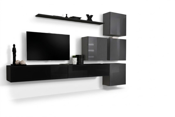 Diseño de sala de estar con gabinete de pared completo, armario de lujo, conjunto de muebles.