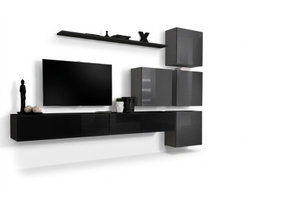 Diseño de sala de estar con gabinete de pared completo, armario de lujo, conjunto de muebles.