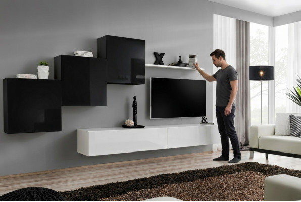 Salón completo de diseño 3x armarios de pared Blanco Aparador Conjunto de muebles para la sala de estar de 6 piezas Nuevo
