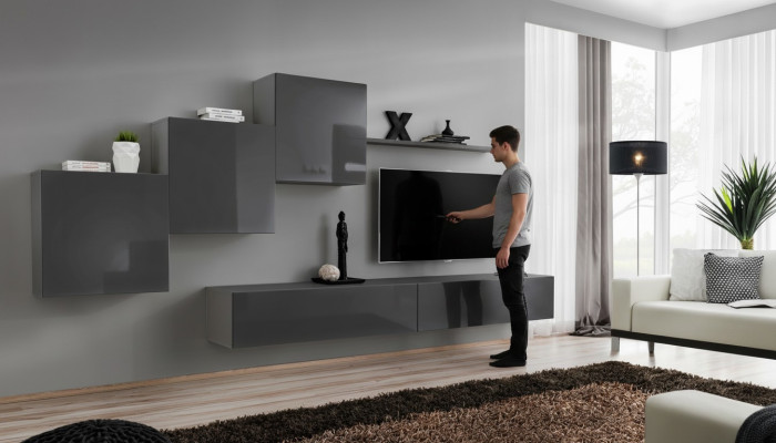 Conjunto de sala de estar de 6 piezas con armario de pared y estante de pared, completamente nuevo.