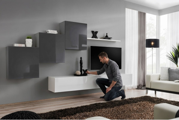 Sala de estar de lujo, mueble de salón, soporte de TV, mobiliario, estante de pared moderno diseño.
