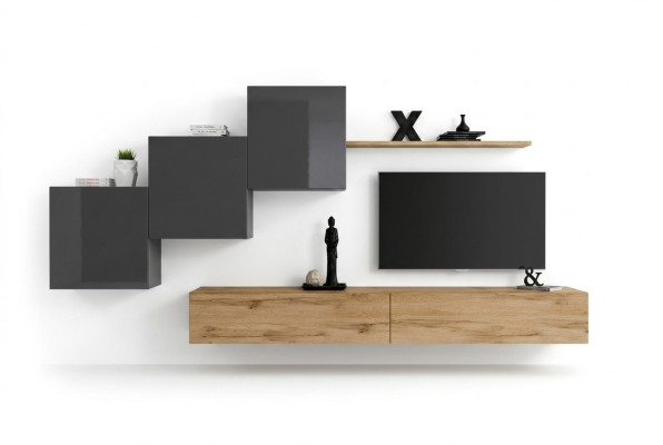 Lujo blanco, moderno, de diseñador, mueble de salón, aparador, soporte de televisión, marrón, sala de estar.