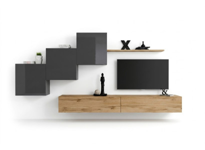 Lujo blanco, moderno, de diseñador, mueble de salón, aparador, soporte de televisión, marrón, sala de estar.