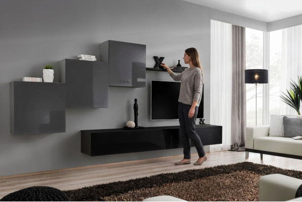 Mueble de TV negro moderno para salón, mueble de salón, muebles, armarios, muebles nuevos.