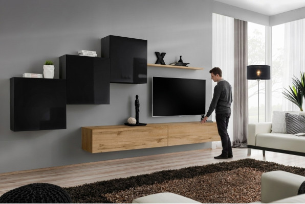 Mueble de salón marrón con soporte para TV, set de muebles de salón, soporte para TV, aparador, estante de pared, nuevo.