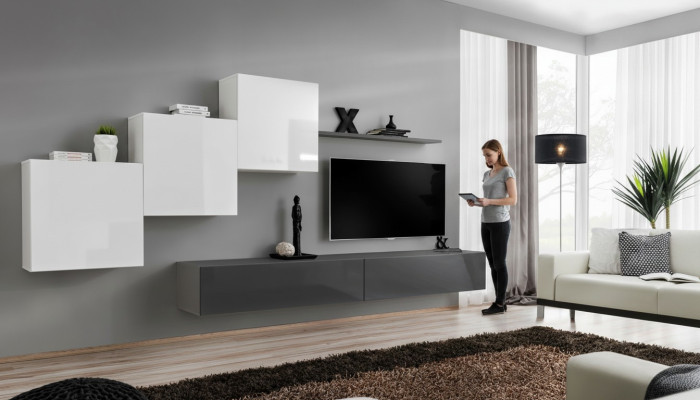 Mueble de salón de diseñador gris Soporte de TV Aparador moderno Estantería de pared Soporte de TV Nuevo