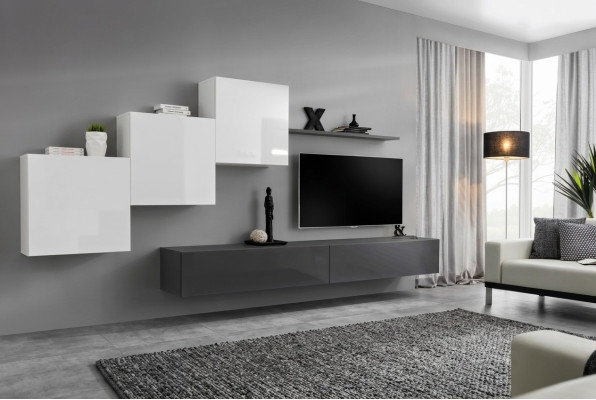 Mueble de salón de diseñador gris Soporte de TV Aparador moderno Estantería de pared Soporte de TV Nuevo