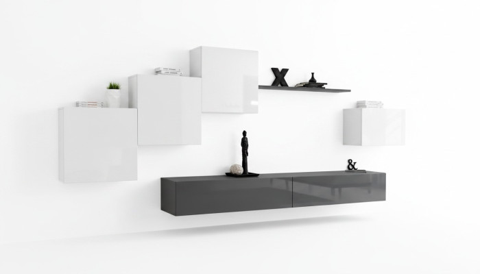 Mueble de salón de diseñador gris Soporte de TV Aparador moderno Estantería de pared Soporte de TV Nuevo