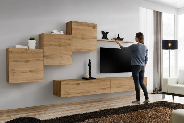 Mueble de salón de diseñador marrón Soporte para TV Moderna cómoda Estante de pared Armario de pared 6 piezas
