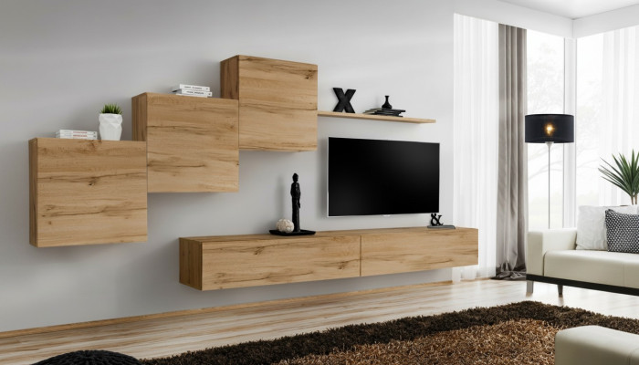 Mueble de salón de diseñador marrón Soporte para TV Moderna cómoda Estante de pared Armario de pared 6 piezas