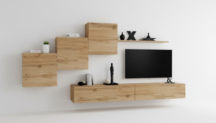 Mueble de salón de diseñador marrón Soporte para TV Moderna cómoda Estante de pared Armario de pared 6 piezas