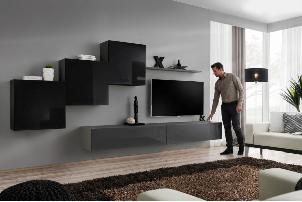 Conjunto de sala de estar estante de pared soporte de TV gris mueble de salón lujo diseño de armario 6 piezas nuevo.