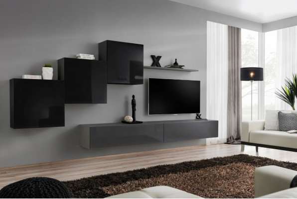 Conjunto de sala de estar estante de pared soporte de TV gris mueble de salón lujo diseño de armario 6 piezas nuevo.