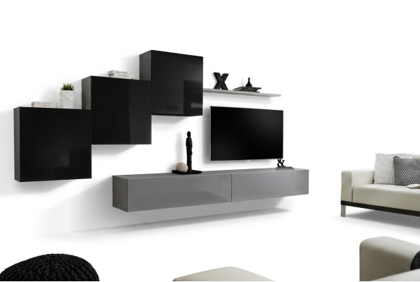 Conjunto de sala de estar estante de pared soporte de TV gris mueble de salón lujo diseño de armario 6 piezas nuevo.