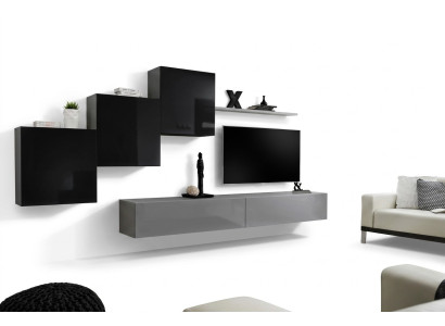 Conjunto de sala de estar estante de pared soporte de TV gris mueble de salón lujo diseño de armario 6 piezas nuevo.