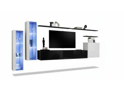 Conjunto de sala de estar negro, armario de pared, vitrina, paredes de sala de lujo, soporte para TV, diseño nuevo.