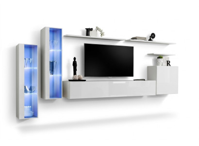 Blanco conjunto completo de pared para televisión, estante de diseño para sala de estar de lujo, armario para pared.