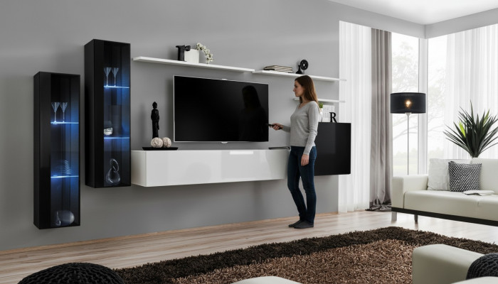 Diseño armario de pared blanco estante de pared soporte de TV salón de lujo vitrina nueva