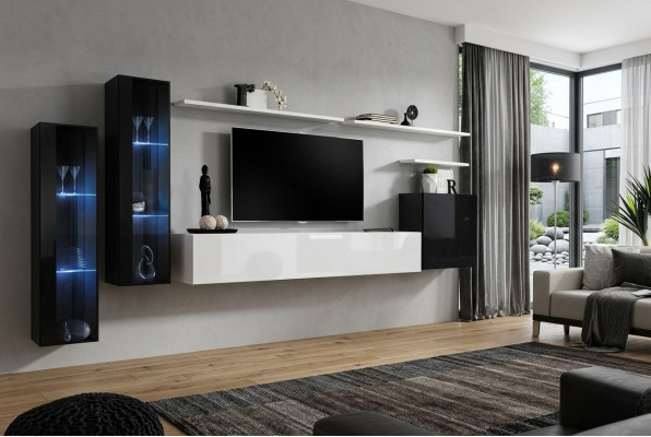 Diseño armario de pared blanco estante de pared soporte de TV salón de lujo vitrina nueva