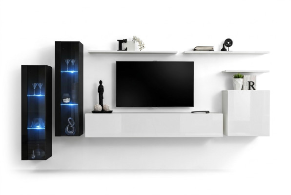 Diseño armario de pared blanco estante de pared soporte de TV salón de lujo vitrina nueva