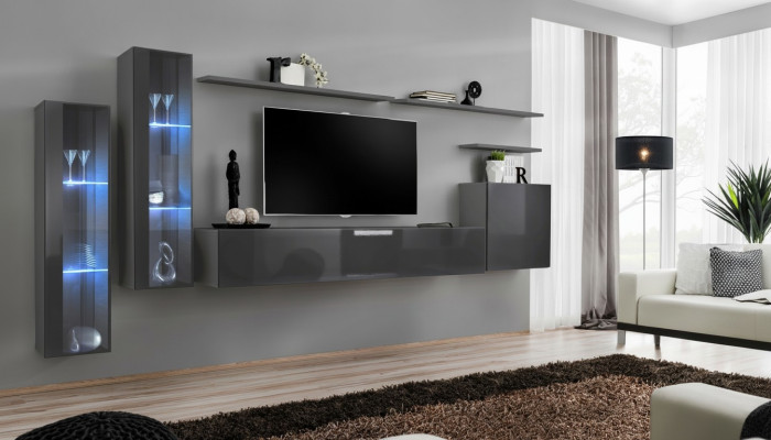 Gris pared sala de estar estante de pared soporte de TV conjunto de muebles de lujo mobiliario moderno