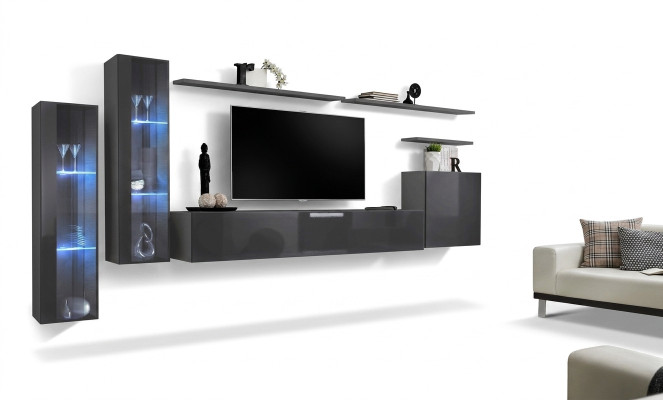 Gris pared sala de estar estante de pared soporte de TV conjunto de muebles de lujo mobiliario moderno