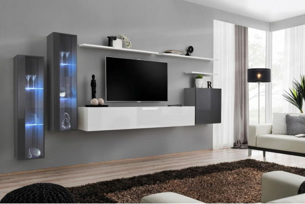 Conjunto de mueble de salón, soporte de TV, estante de pared, armario de pared de lujo, mobiliario de diseñador.