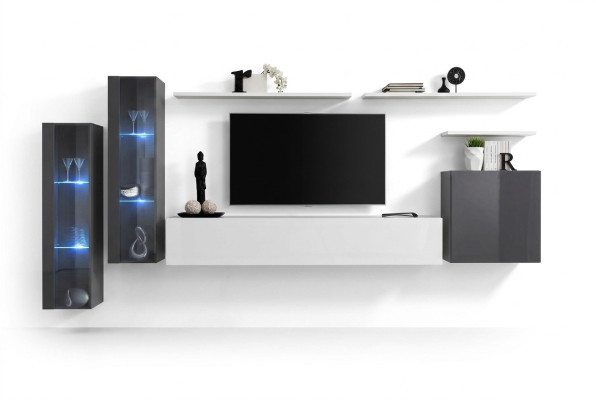 Conjunto de mueble de salón, soporte de TV, estante de pared, armario de pared de lujo, mobiliario de diseñador.