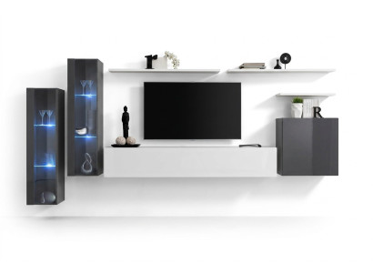 Conjunto de mueble de salón, soporte de TV, estante de pared, armario de pared de lujo, mobiliario de diseñador.