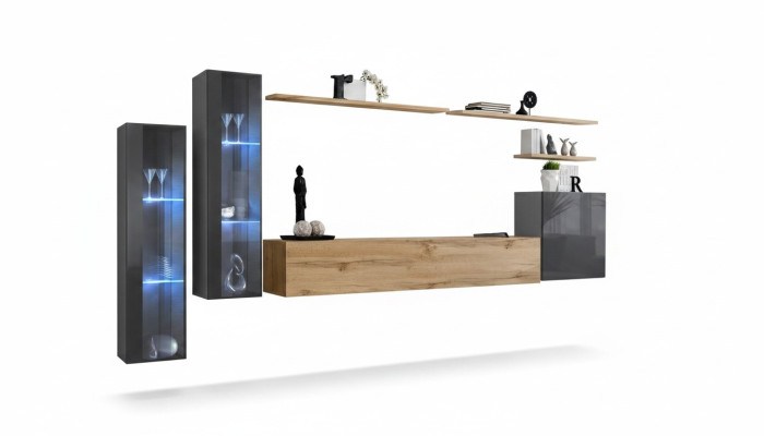 Conjunto de sala de estar Mueble de pared marrón Lujo Armario de pared Soporte para TV Completo Aparador