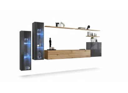 Conjunto de sala de estar Mueble de pared marrón Lujo Armario de pared Soporte para TV Completo Aparador