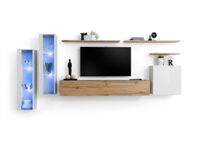 Mueble de pared moderno de lujo de madera con estantes de pared para la sala de estar, muebles de diseñador.