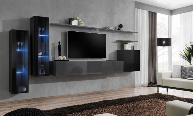 Sala de estar de madera completa gris con mueble de TV diseño 3x armario de pared lujo mueble de sala.