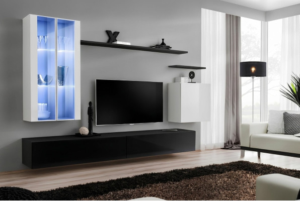 Sala de estar negro soporte para TV diseñador conjunto completo estante de pared moderno nuevo muebles