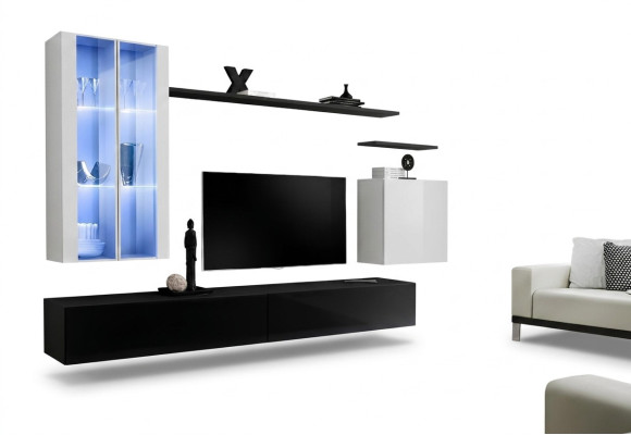Sala de estar negro soporte para TV diseñador conjunto completo estante de pared moderno nuevo muebles