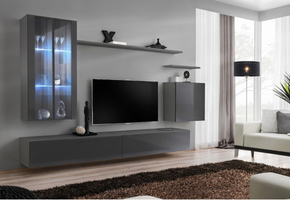 Mueble de salón gris, muebles de salón, armario de pared, muebles de madera, lujoso aparador, nuevo.