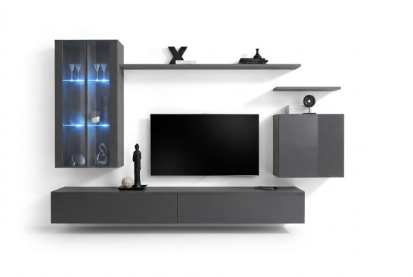 Mueble de salón gris, muebles de salón, armario de pared, muebles de madera, lujoso aparador, nuevo.