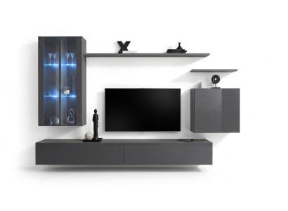 Mueble de salón gris, muebles de salón, armario de pared, muebles de madera, lujoso aparador, nuevo.