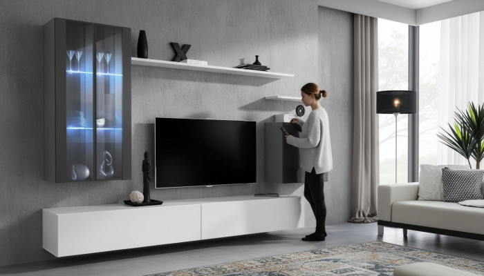 Estantes de pared completos para muebles de salón, 3 armarios de pared, lujoso soporte de TV, aparador