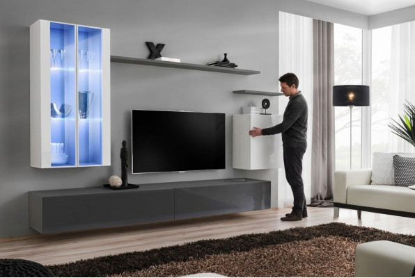 Muebles grises Muebles de sala de estar Muebles de diseñador de madera de lujo Armario Armario de pared