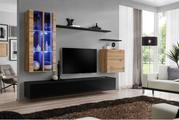 Mueble de salón en madera negra, soporte para TV, aparador, armario de pared, muebles de madera, nuevo.